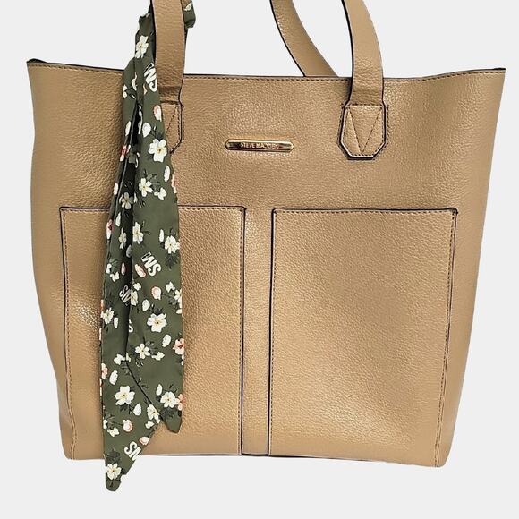 Steve Madden Chic Tan Faux Leather Tote Bag with Dual Handles Travel Bag Shop - Picture 2 of 12